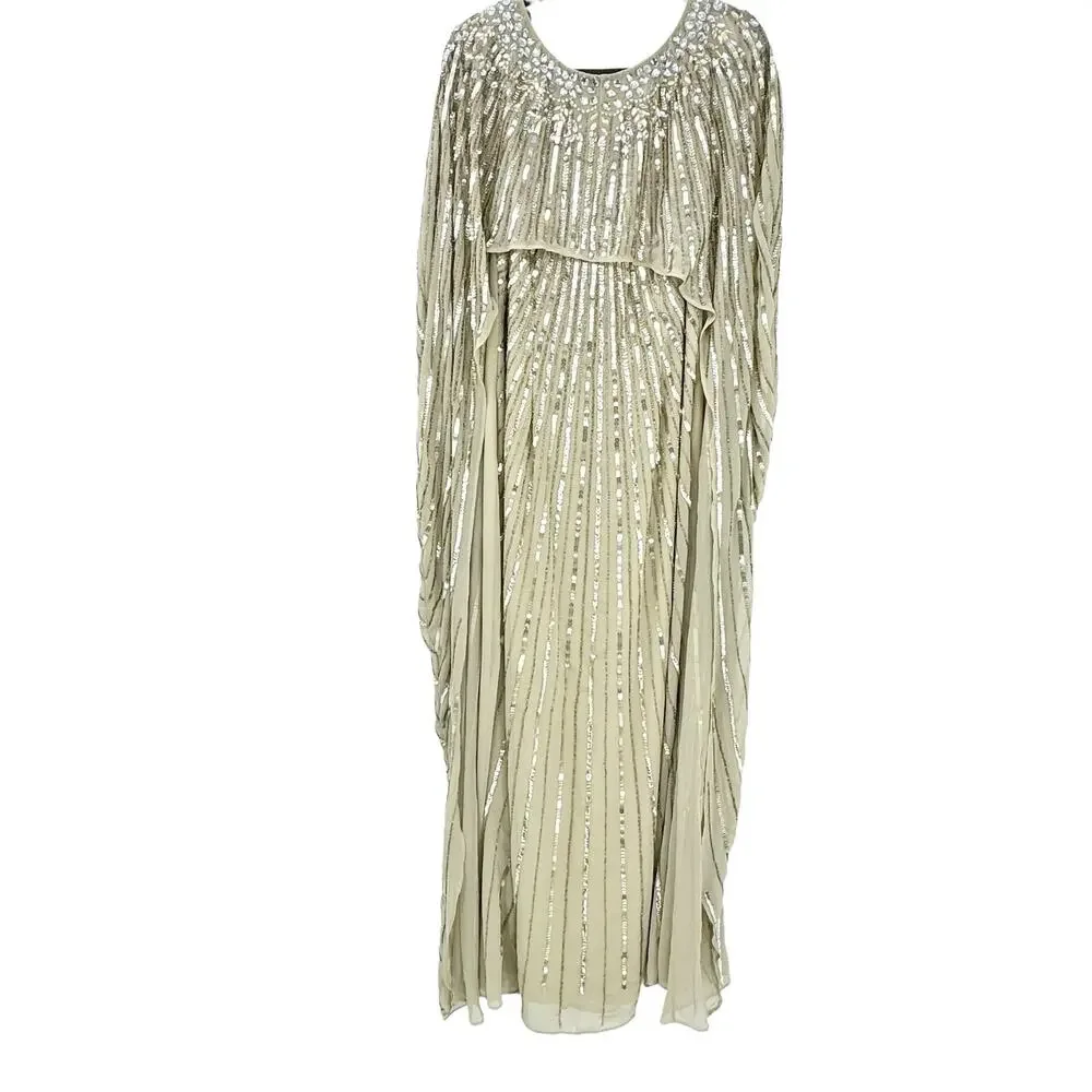 Mac Duggal Gold Sequin Cape-Back Maxi Dress - Picture 12 of 17